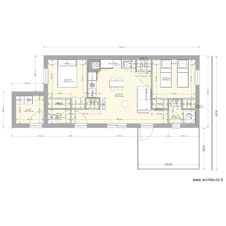 plan maison 4. Plan de 11 pièces et 50 m2