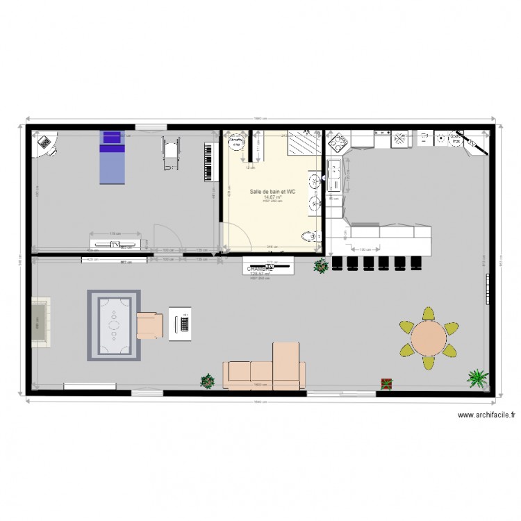 001. Plan de 2 pièces et 143 m2