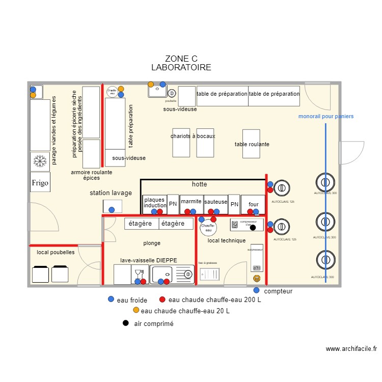 LABO ZONE C  POINTS EAU F et C 300119. Plan de 0 pièce et 0 m2