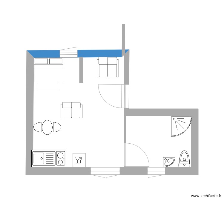 studio. Plan de 1 pièce et 16 m2