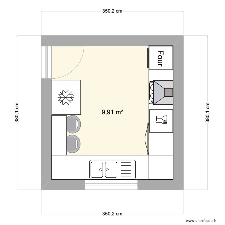 Cuisine. Plan de 1 pièce et 10 m2