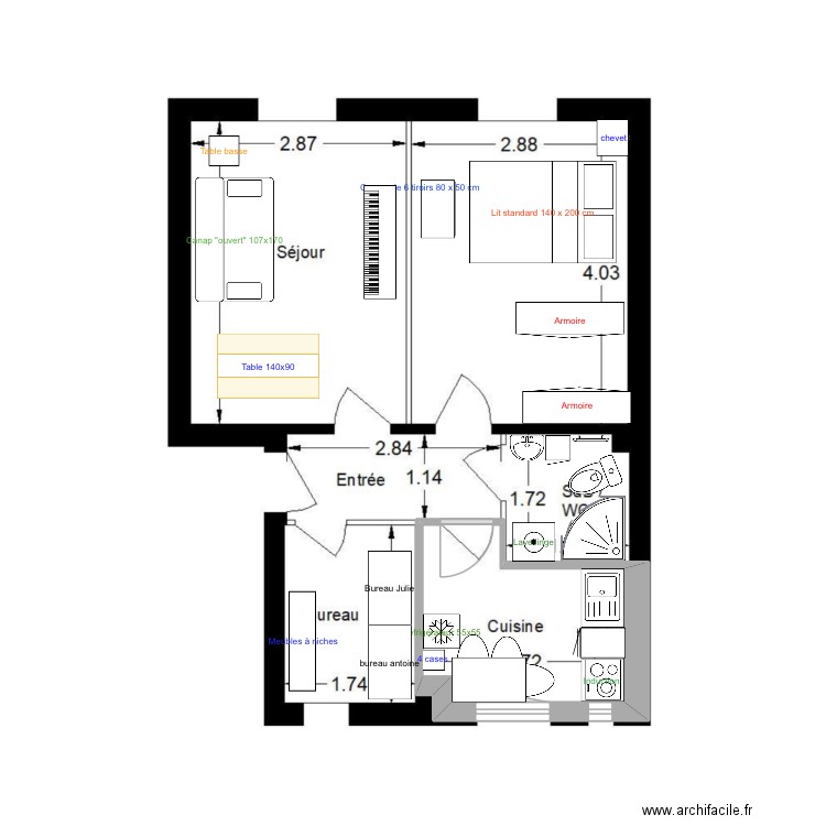 Clichy 2. Plan de 1 pièce et 5 m2