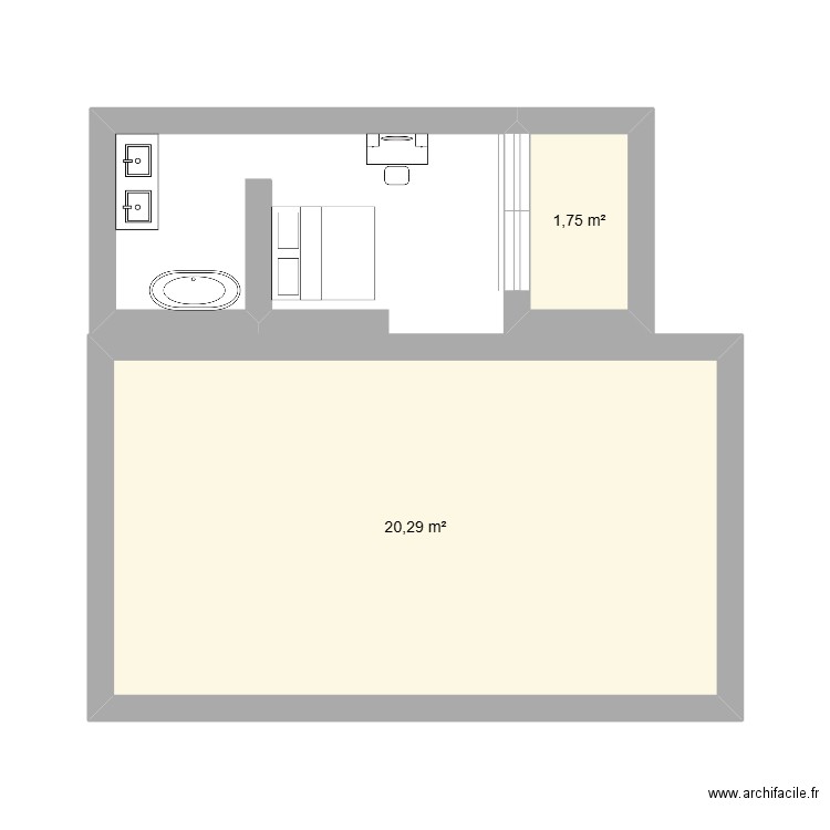 ETAGE. Plan de 2 pièces et 22 m2