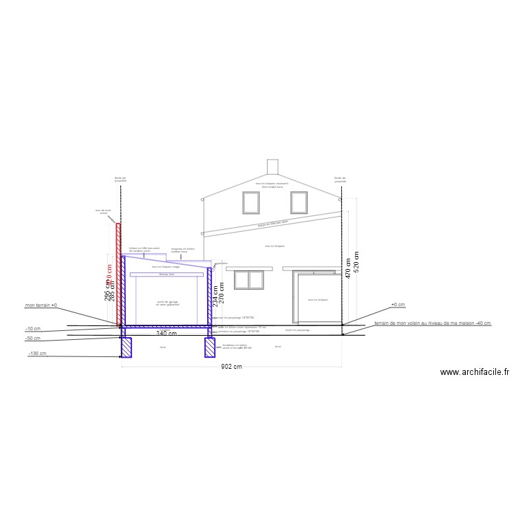 plan de coupe du terrain sans projet d'extension 2. Plan de 0 pièce et 0 m2