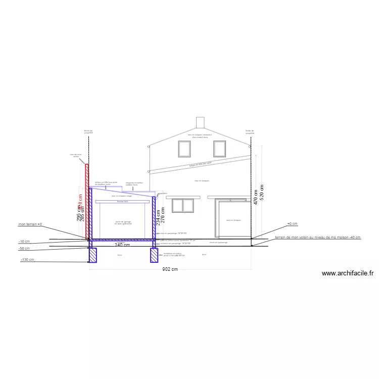plan de coupe du terrain sans projet d'extension 2. Plan de plan de coupe du terrain sans projet d'extension 2. Plan de