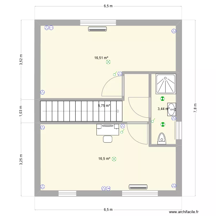 electricit&eacute; 1er etage. Plan de 4  et 42 m²