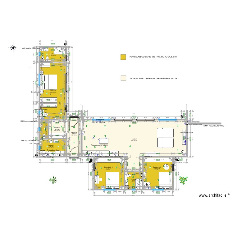 VILLA LAROMANA carrelage . Plan de 9 pièces et 128 m2