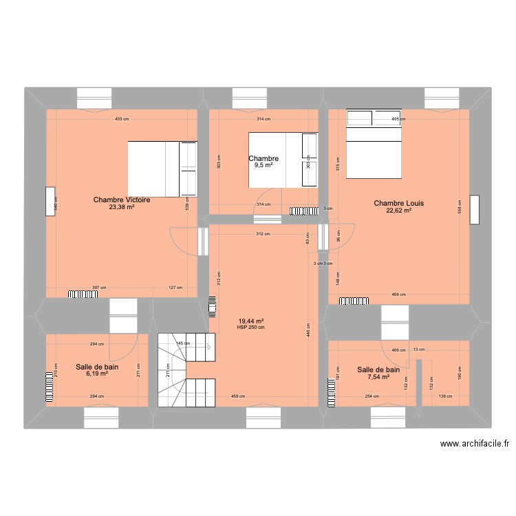 Morannes 2 eme actuel. Plan de 6 pièces et 89 m2