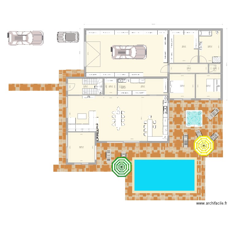 Chambre au sud est. Plan de 11 pièces et 270 m2