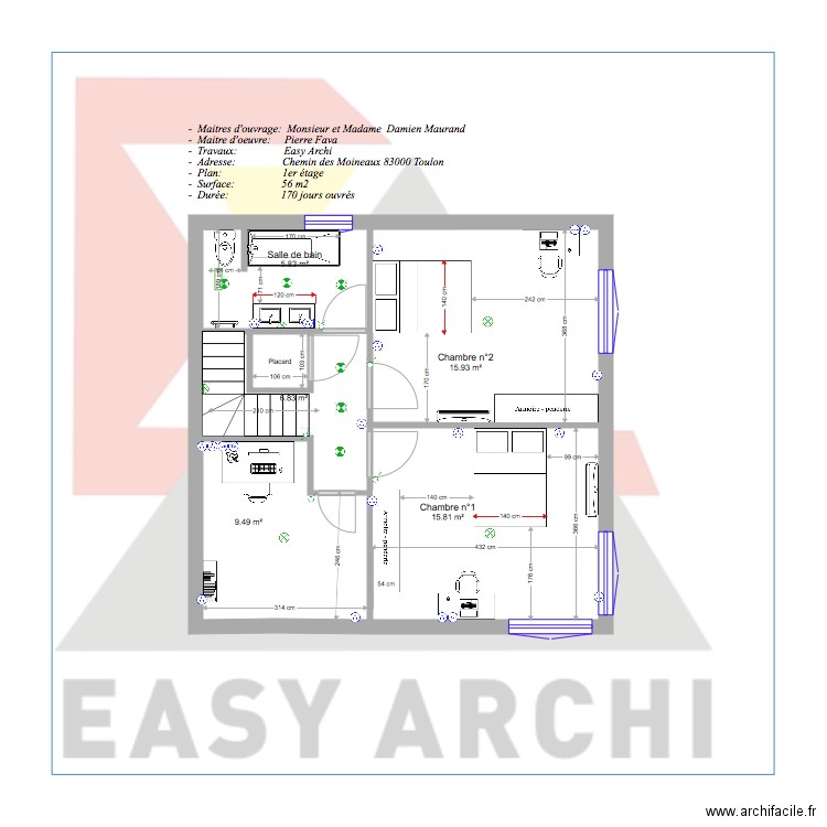 Projet Maurand 1er étage . Plan de 0 pièce et 0 m2