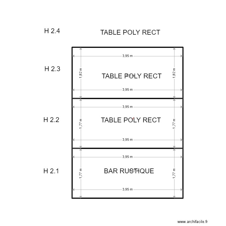 H 2. Plan de 3 pièces et 21 m2