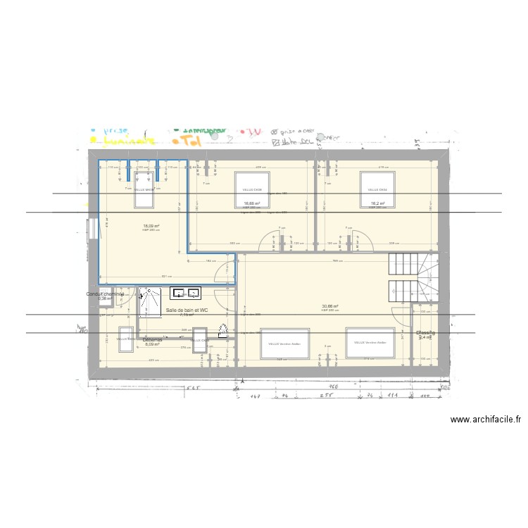 Rénovation Maison - Etat final. Plan de 8 pièces et 100 m2