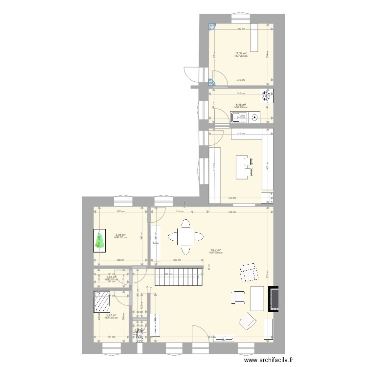 Maison Cléry rdc. Plan de 7 pièces et 98 m2
