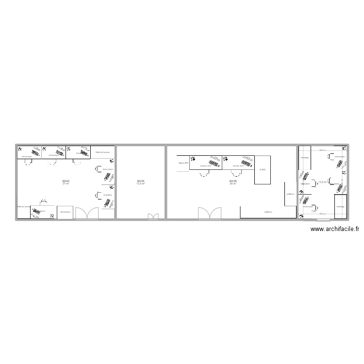 plan salle 2 meb BK 36. Plan de 4 pièces et 90 m2