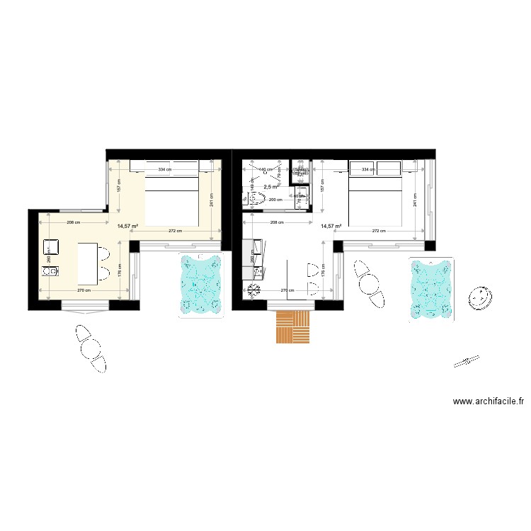 double studios 3 stars. Plan de 4 pièces et 32 m2