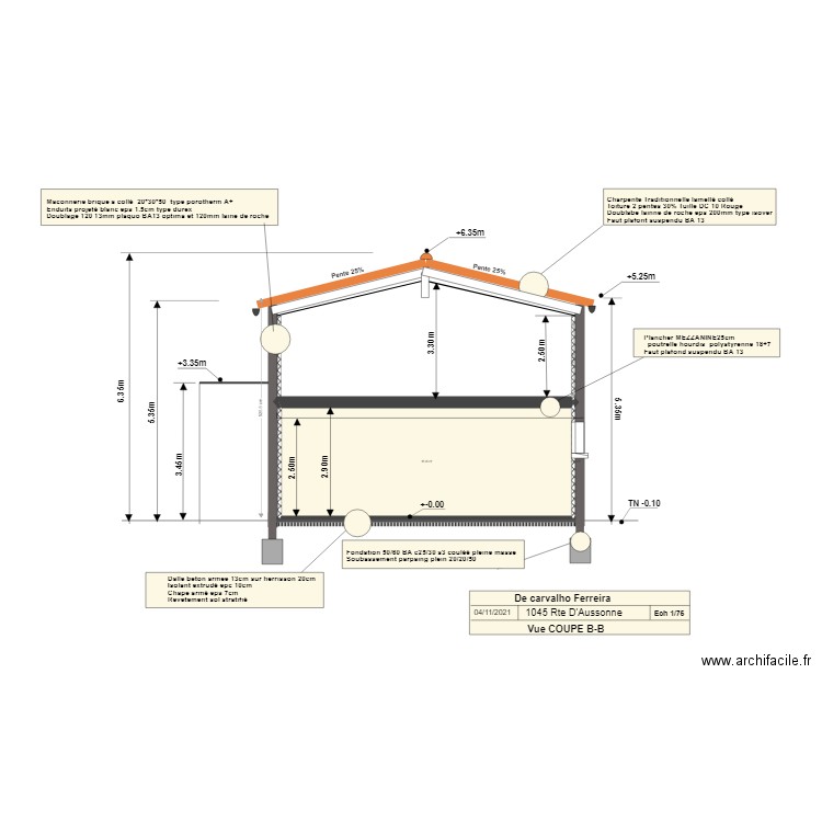 projet 6 bis coupe AA. Plan de 2 pièces et 18 m2