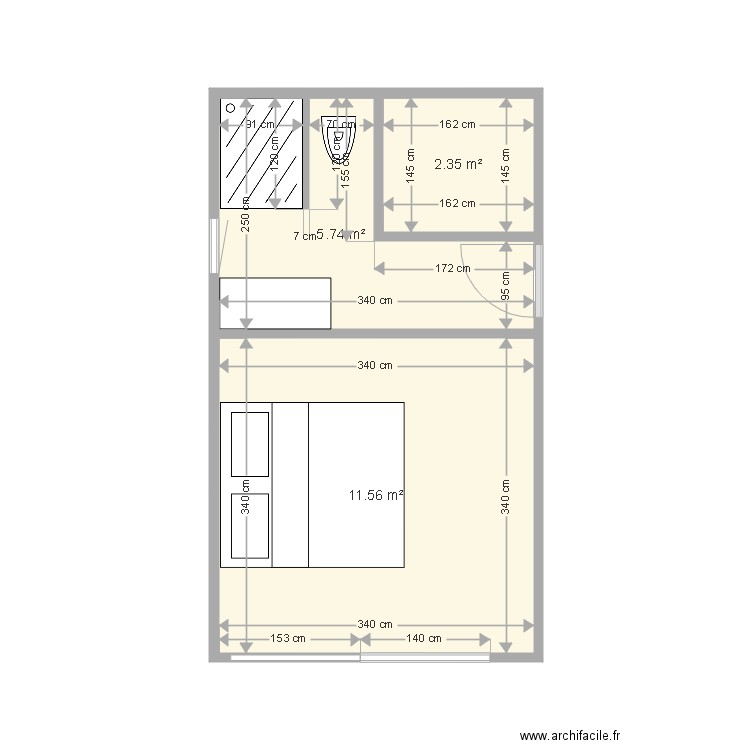Chambre 3 - Plan dessiné par JPTOM