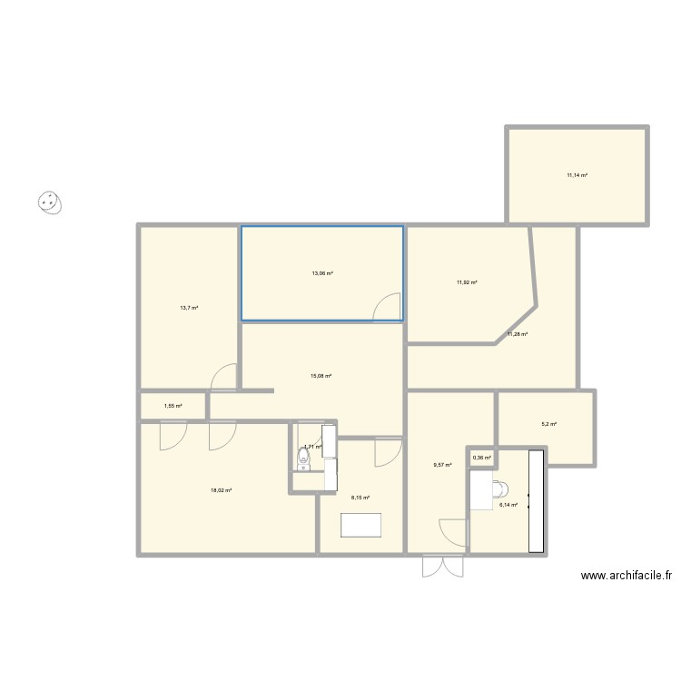 Cabinet Caroline . Plan de 14 pièces et 127 m2