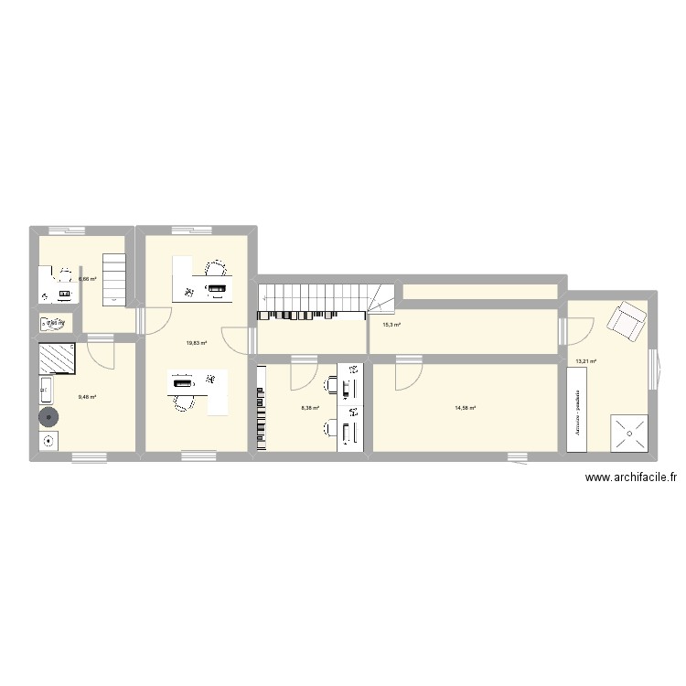 etage resto 1. Plan de 8 pièces et 88 m2