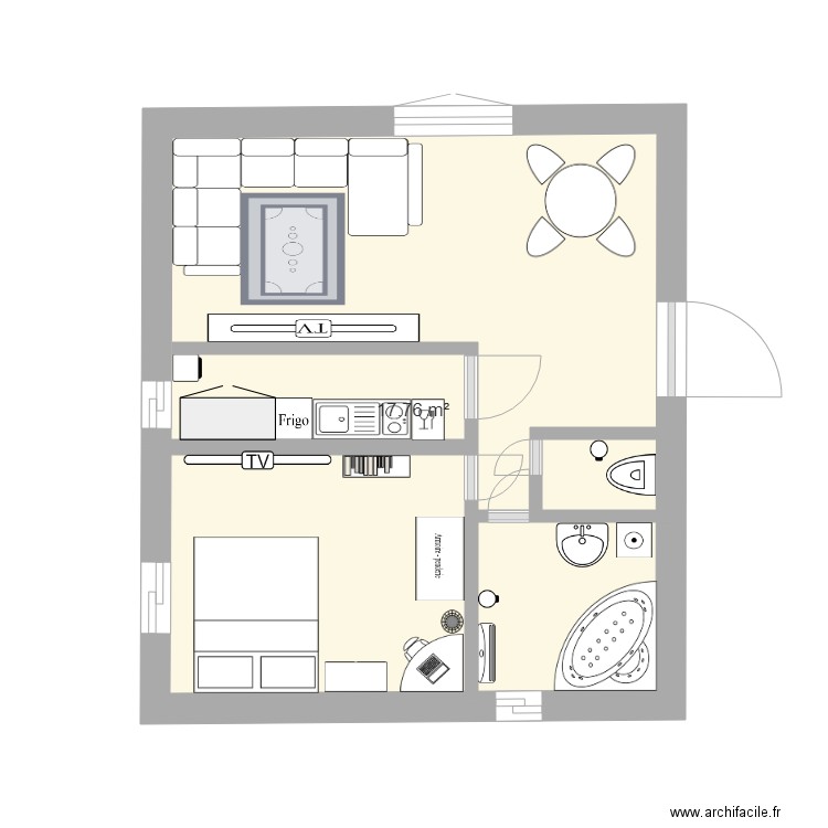 Apparte sosay. Plan de 1 pièce et 18 m2