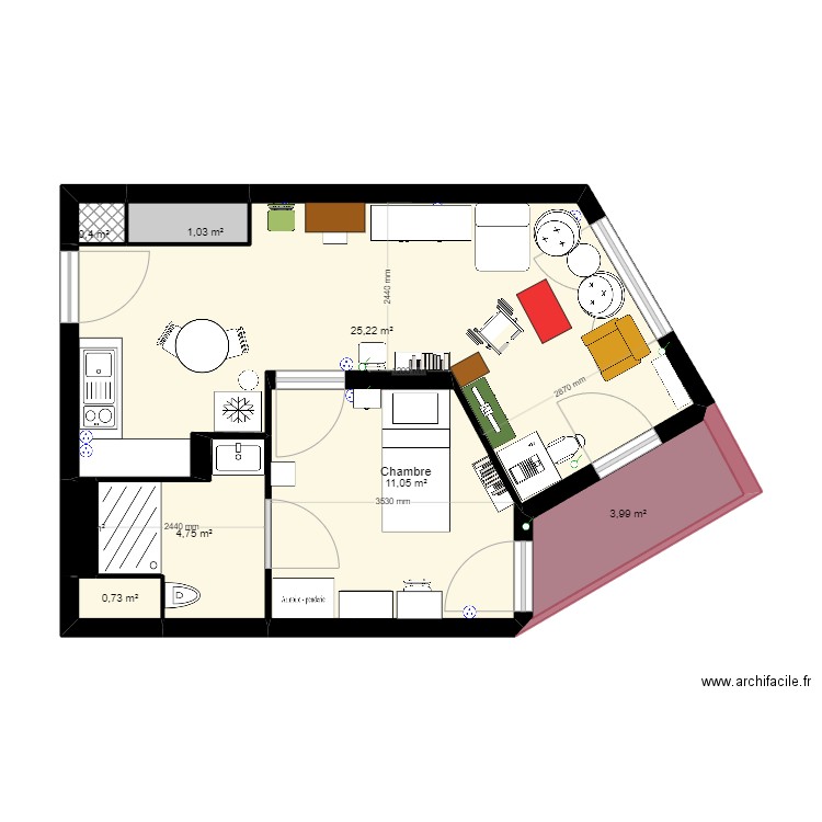 Appart GIRANDIERE Meubles - OPTION 5 TRIS. Plan de 8 pièces et 48 m2