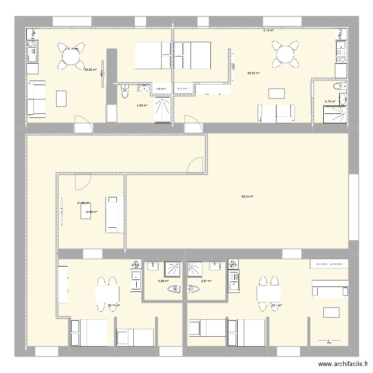 studio. Plan de 13 pièces et 243 m2