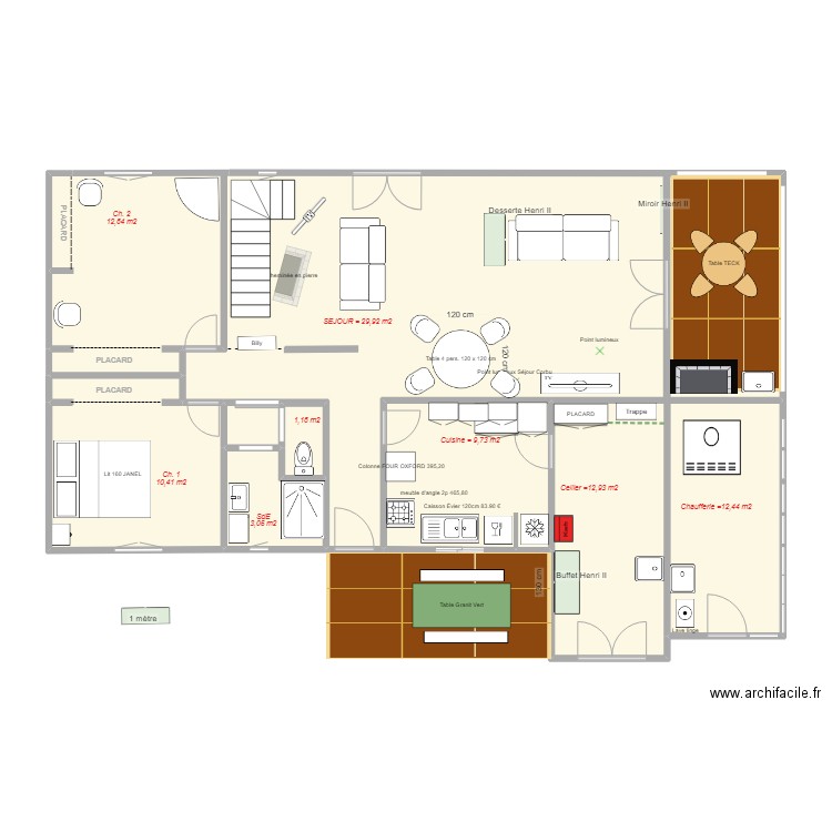 Le Mas_RdC. Plan de 6 pièces et 38 m2