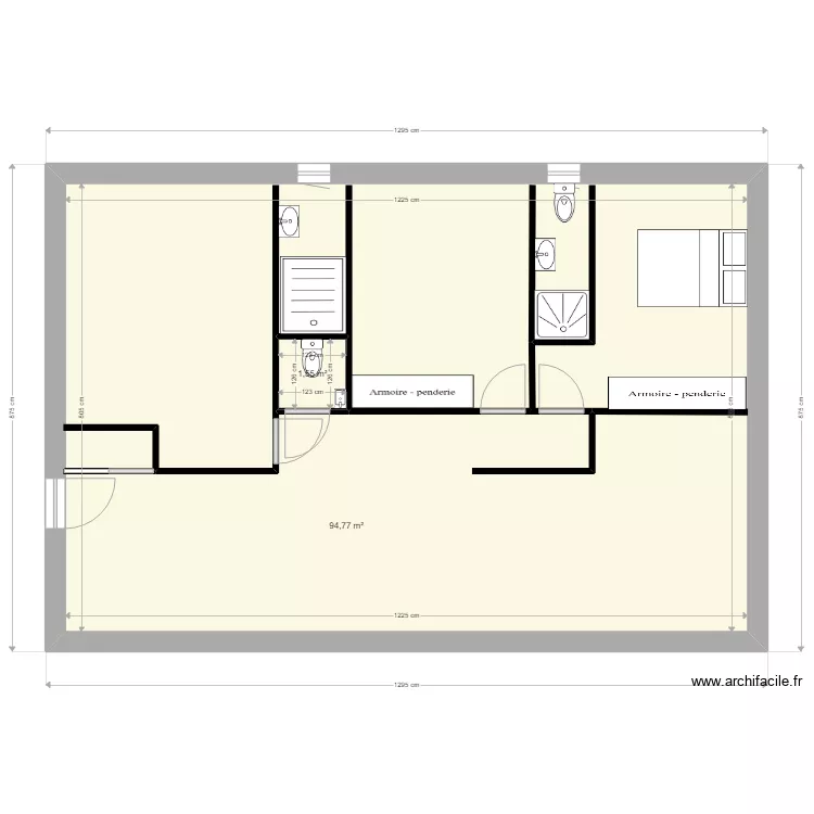 Maison Plain Pied T3 avec Garage. Plan de 