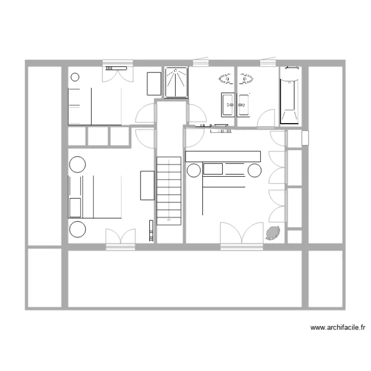 Plan chalet 2 &eacute;tage variante chambre avec escalier. Plan de 
