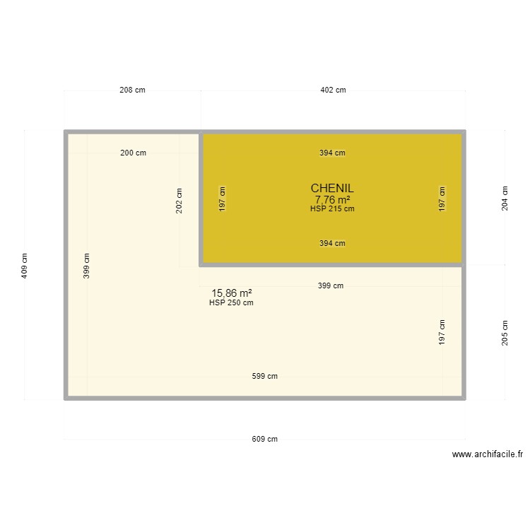 chenil familial. Plan de 2 pièces et 24 m2