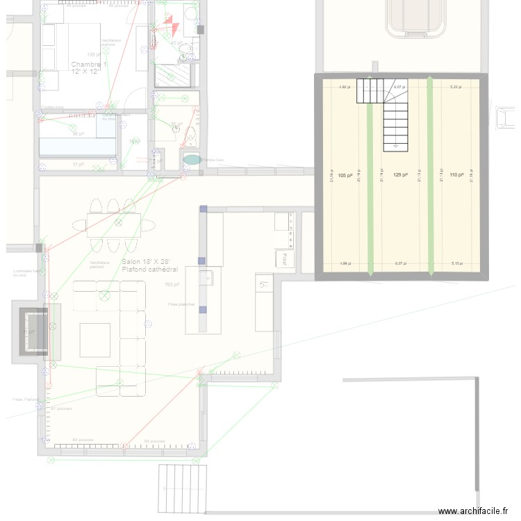 PLAN RENO électricité. Plan de 22 pièces et 251 m2