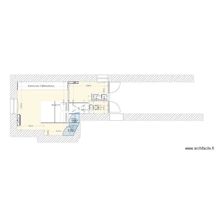 Plan Chambre Valady 2. Plan de 2 pièces et 21 m2