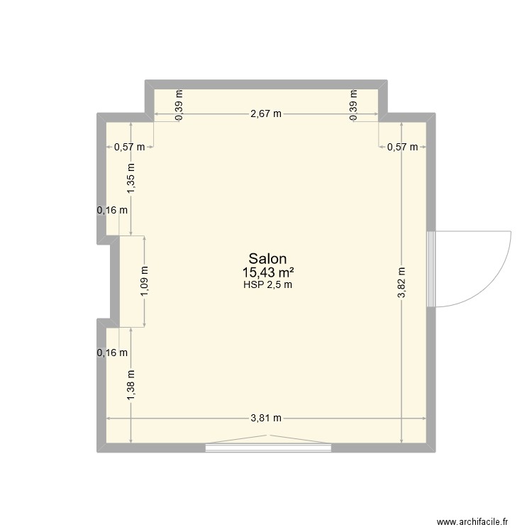 Salon. Plan de 1 pièce et 15 m2