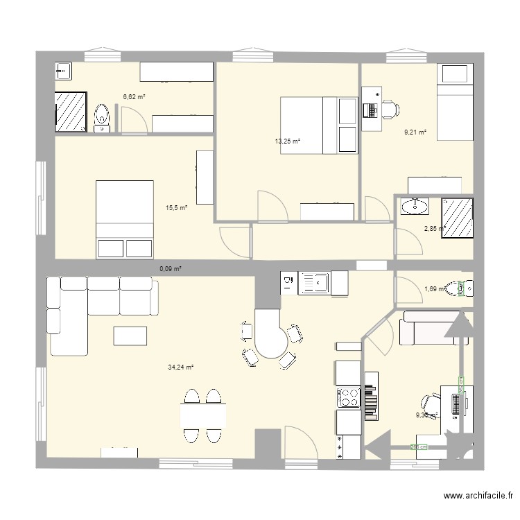 T6 logement six fours RDC. Plan de 0 pièce et 0 m2