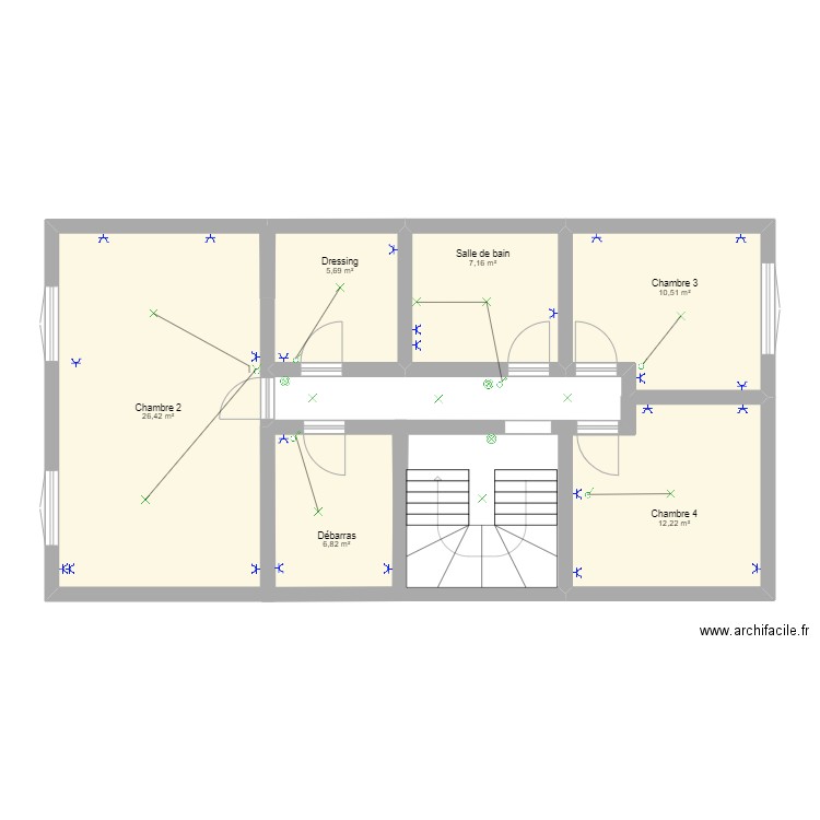J. Mguifar 2  étage. Plan de 6 pièces et 69 m2