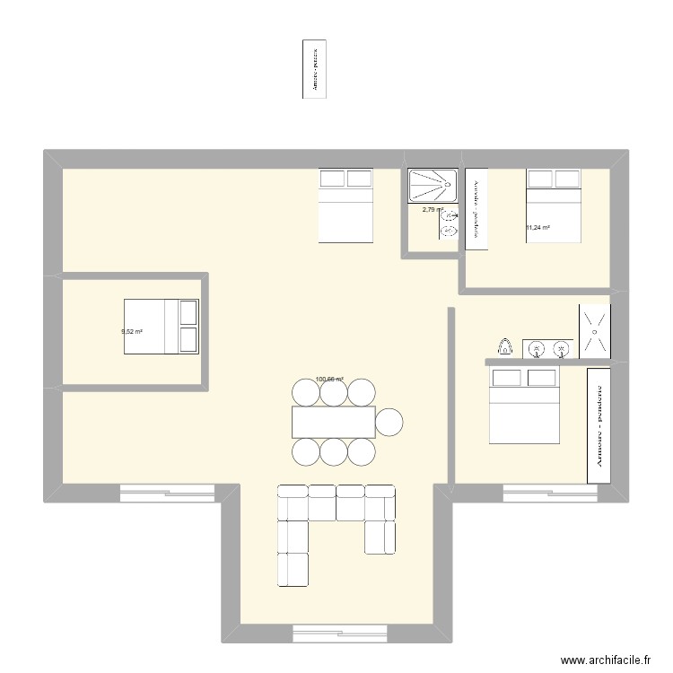 test 0. Plan de 4 pièces et 124 m2