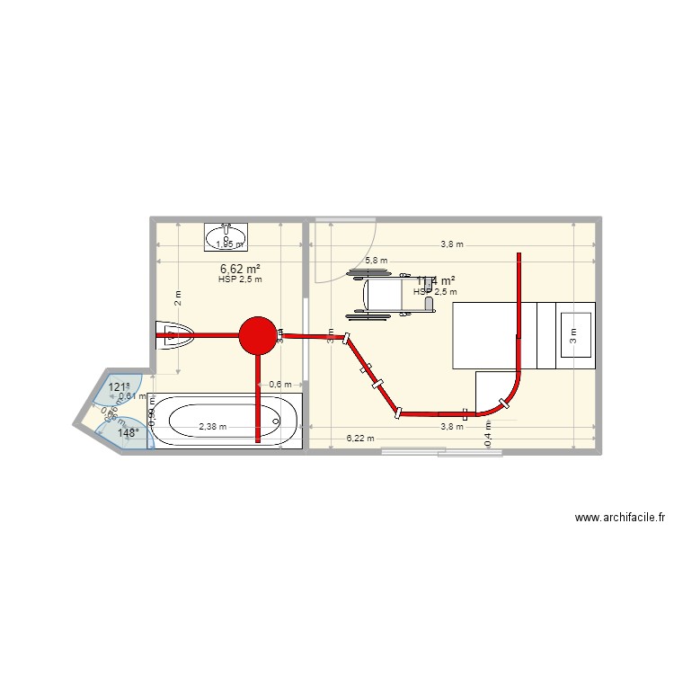 DUPUY. Plan de 2 pièces et 18 m2