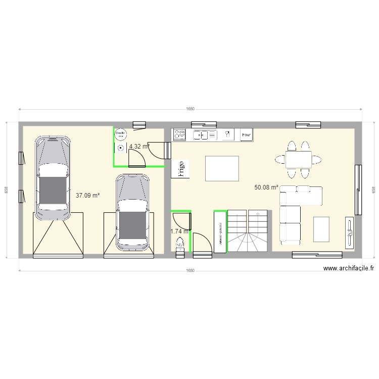 FABIANI RDC . Plan de 4 pièces et 93 m2