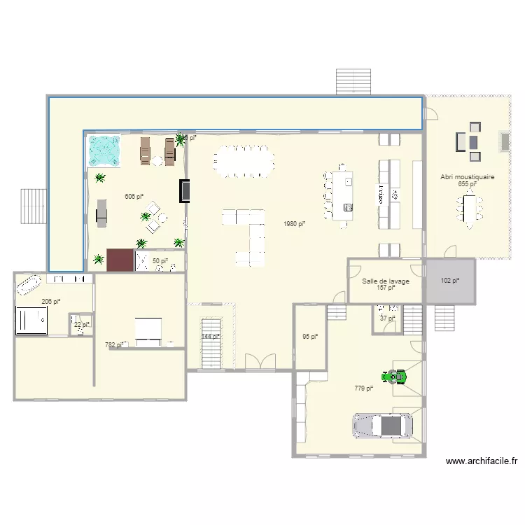 Chalet 1 &eacute;tage. Plan de 