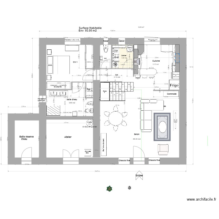 Loft Agrandissement R de C 3.. Plan de 1 pièce et 4 m2