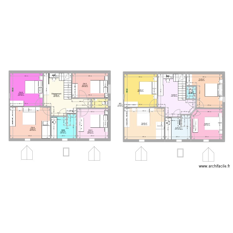 étage x2 solutions 12-1-23. Plan de 14 pièces et 142 m2