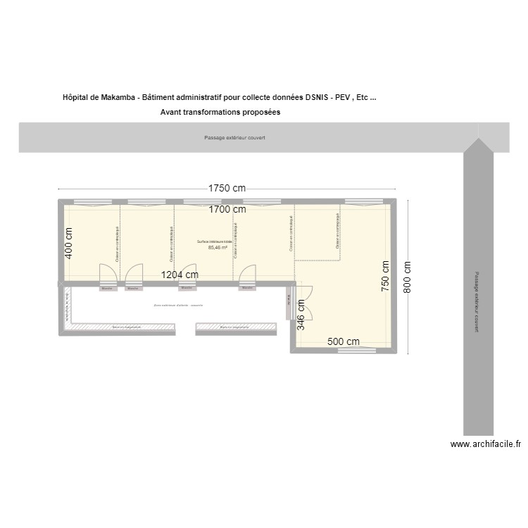 Service kiné Hôpital Makamba. Plan de 1 pièce et 85 m2