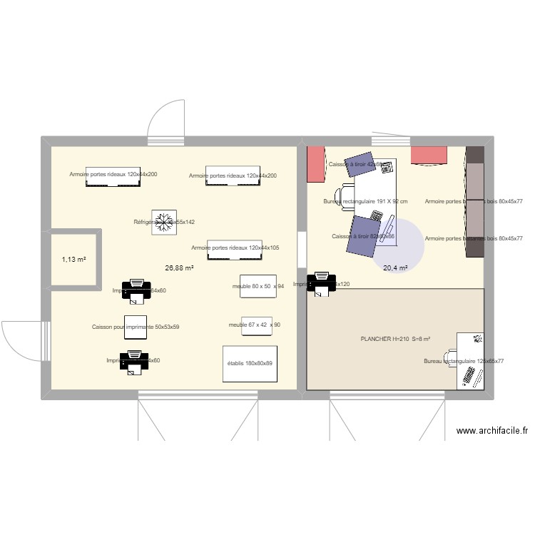 GARAGES 5. Plan de 3 pièces et 48 m2