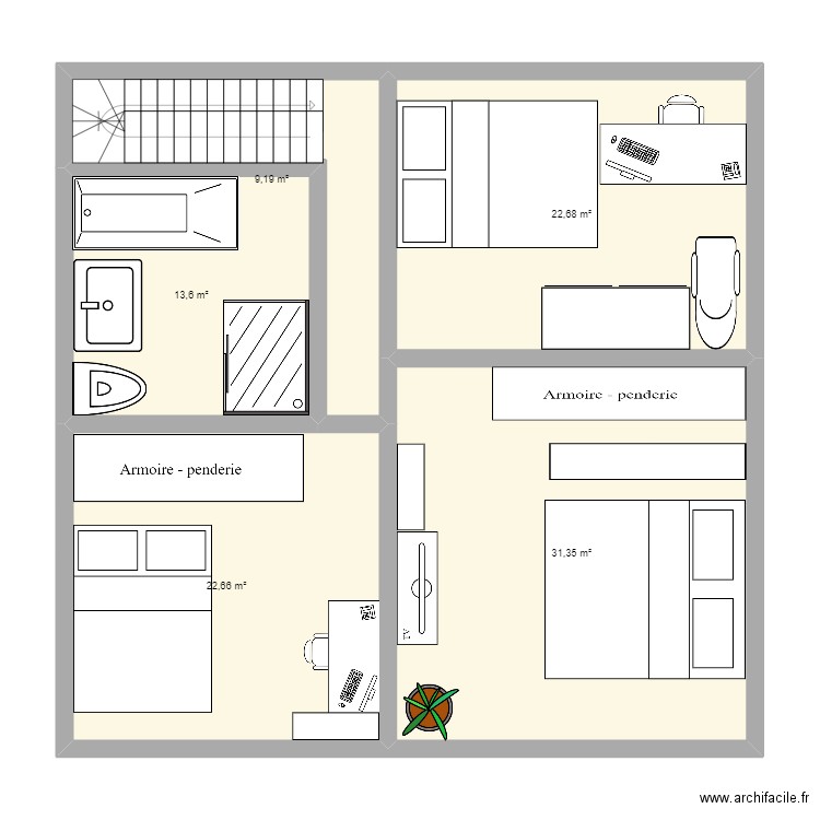 étage 2 . Plan de 5 pièces et 99 m2