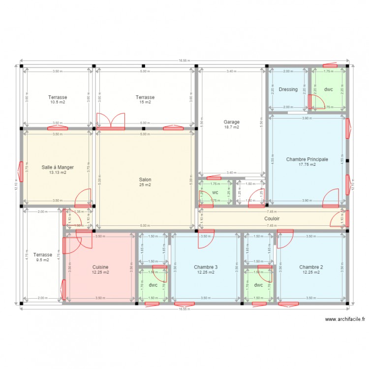 5 pieces. Plan de 20 pièces et 178 m2