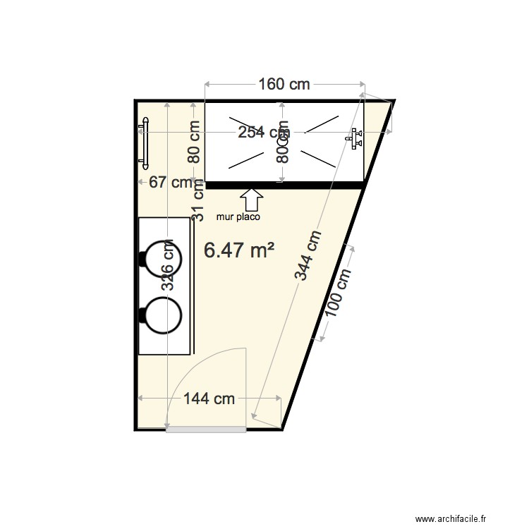 salle de bains douche à droite meuble à gauche. Plan de 0 pièce et 0 m2