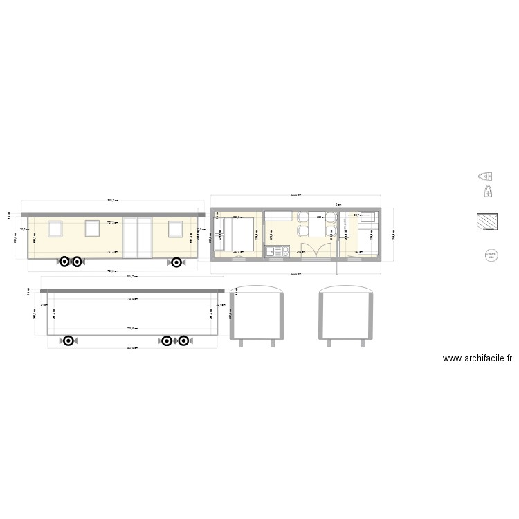 roulotte porte double 8m perrier electrique. Plan de 4 pièces et 48 m2