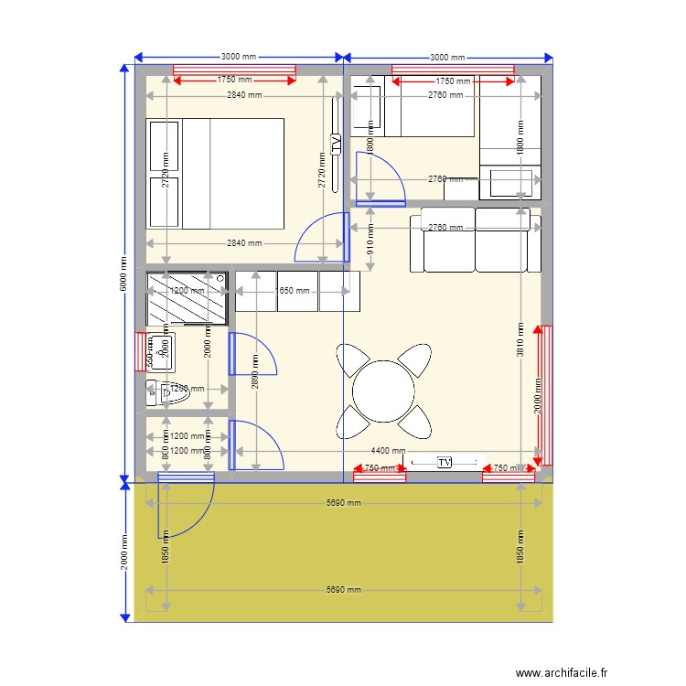 37 2. Plan de 6 pièces et 42 m2