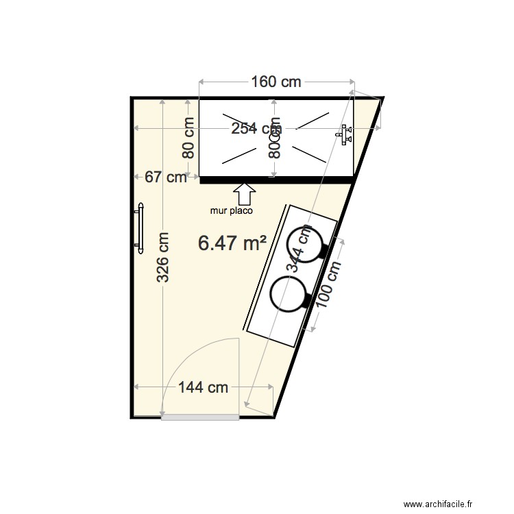 salle de bains douche à droite meuble  droit. Plan de 0 pièce et 0 m2