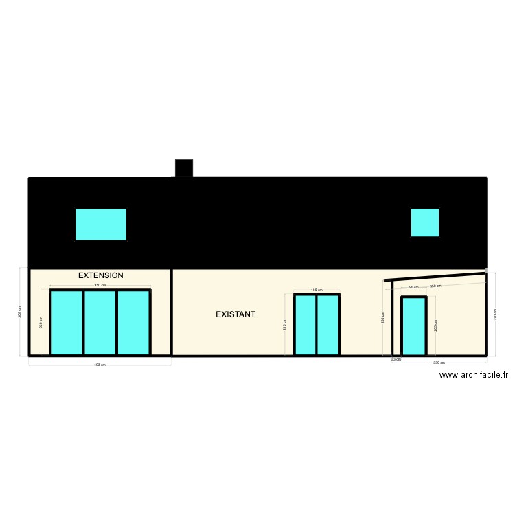 Façade Nord . Plan de 12 pièces et 107 m2